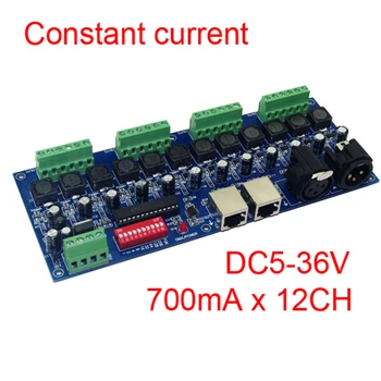 350MA / 700MA*12 Kanal DMX512 Dekoder Sabit Akım Dimmer 12CH RJ45 XRL 3 P DC 5 V-36 V RGB LED kontrol İçin led ışık