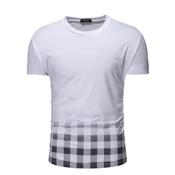 Erkek kısa kollu T-Shirt yuvarlak boyun degrade kazak ekose T-Shirt rahat O-boyun ince türü Tops