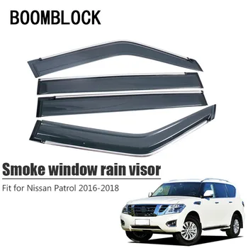 BOOMBLOCK 4 adet Araba Kapakları Pencere Visor Güneş Yağmur rüzgar deflektörü Tente Kalkanı ABS Nissan Patrol Için 2016 2017 2018