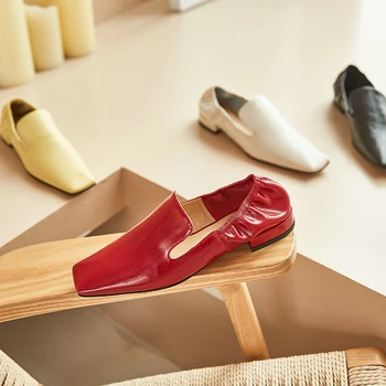 ANMAIRON Hakiki Deri Rahat Katır 2020 Rahat Slip-On Kare Ayak Yüksek Topuklu Nötr Ayakkabı Kadın Sığ Bayanlar Ayakkabı 34 -40