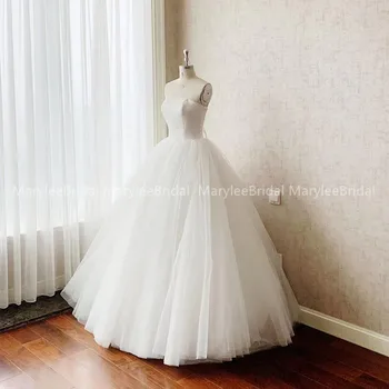 100 % Gerçek Fotoğraf Prenses Balo düğün elbisesi Straplez Tül Gelin Elbise Kat Uzunluk 2019 Ucuz Beyaz Fildişi robe de mariée