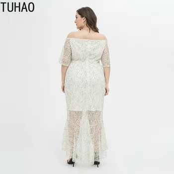 TUHAO Büyük Boy 3XL 2XL Kadınlar Zarif Beyaz Dantel Elbiseler 2020 Yaz kadın Gece Kulübü Parti Dantel Elbise Artı Boyutu Anne WM90