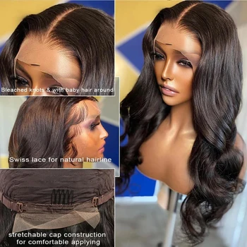 Ön Koparıp 30 Inç Tutkalsız Vücut Dalga Dantel ön peruk Brezilyalı İnsan Saç Peruk Kadınlar Için Bodywave T Parçası sırma ön peruk