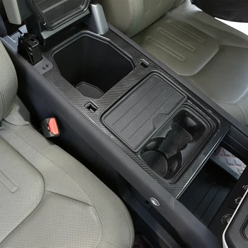 100 % Gerçek Karbon Fiber Araba Konsol Kol Dayama saklama kutusu Dekorasyon Çerçeve Su Bardağı Paneli Kapak Sticker Için Land Rover Defender 110