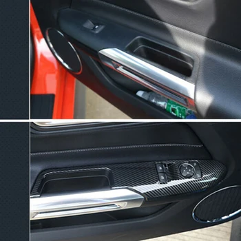 Araba Çıkartmaları Ford Mustang Için 2019 Karbon Fiber pencere camı Kaldırma panel dekorasyon Düzeltir Pencere Anahtarı düğme kapağı
