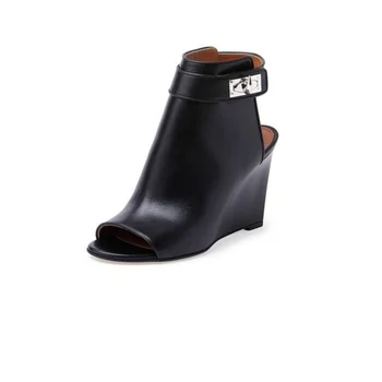 Peep Toe Deri Toka Kayış Çizmeler Sıcak Satış Bahar Kadın Geri Kayış Takozlar Süper moda ayakkabı