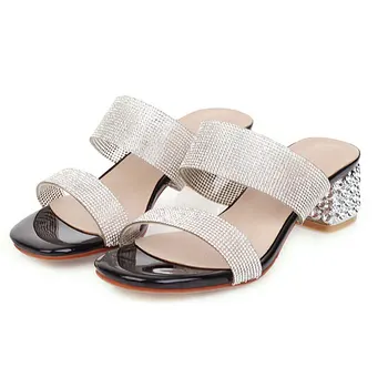 Sgesvıer 2020 yeni gelmesi kadın sandalet basit kristal kare topuk plaj sandaletleri Rahat yaz ayakkabı bayanlar büyük boy 34-43