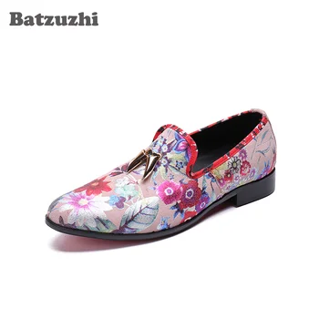 Batzuzhi İtalyan Tipi Ayakkabı Erkekler Çiçekler Baskı deri makosenler Metal Püsküller Parti / Pist erkek ayakkabısı zapatos de hombre, Büyük Boyutları