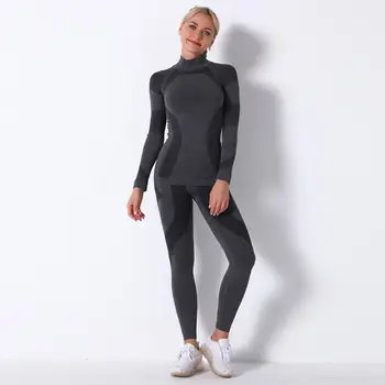 Kadın termal iç çamaşır Takım Elbise Bahar Sonbahar Kış Hızlı Kuru Termo Balıkçı Yaka Iç Çamaşırı Setleri Kadın Spor Örme Paçalı Don
