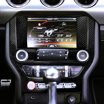 Kuru Karbon Fiber Araba Iç Kapı Anahtarı Paneli CD Çerçeve Kapakları Hava Koşullu Çıkış Çıkartmalar Fit Ford Mustang-2018 ıçin