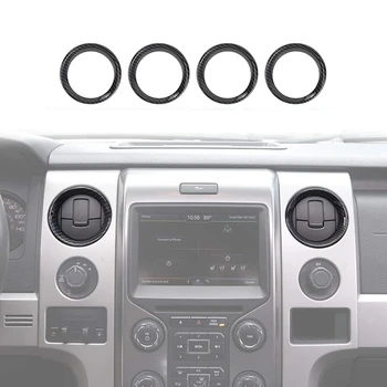 2009-Ford F150 için Merkezi Konsol Klima Havalandırma Outlet Kapak Trim Dekorasyon Sticker, ABS Karbon Fiber 4 Adet