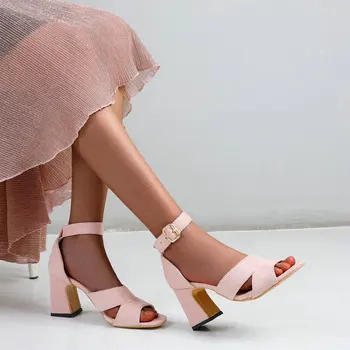 ZawsThia Klasik Consise Pembe Burnu açık Tıknaz Yüksek Topuklu Kadın Ayakkabı Akın Toka Askı Ofis Elbise Ayakkabı Kadın Topuklu Sandalet