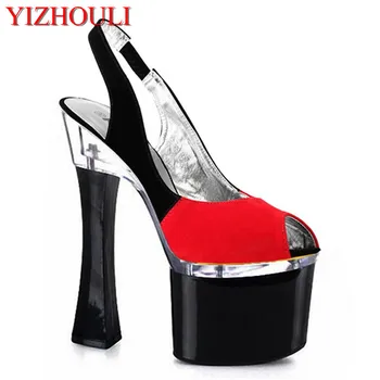 Yeni renk eşleştirme sahne parti elbise ayakkabı Yıldız dergisi ile süper yüksek topuklu 18 cm yüksek sandalet